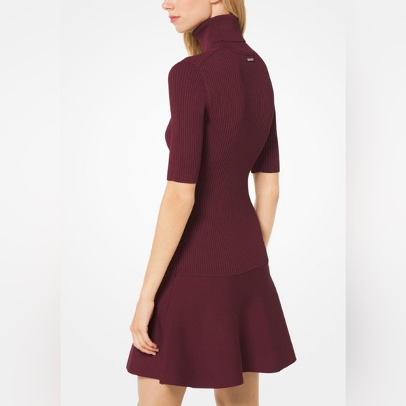 MICHAEL KORS - Turtleneck Ribbed Knee-Length Dress - BURGUNDY - Picture 3 of 9
